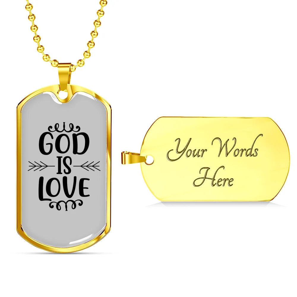 God Is Love Personalized Engraved Gold Dog Tag Necklace Custom Name Date Gift f